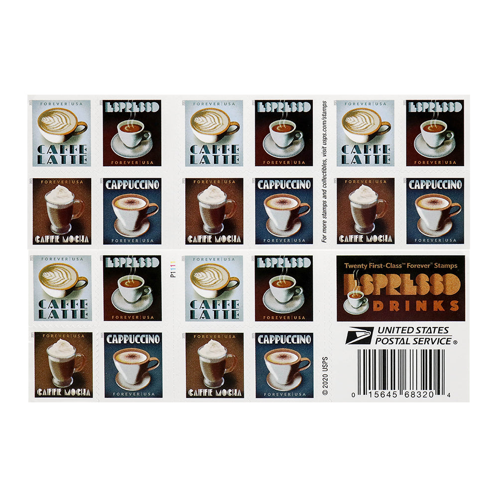 Espresso Drink Series Decorative Self-Adhesive Coffee-Themed Labels for Gifting and Mail 100pcs/Pack (20pcs/Booklet)
