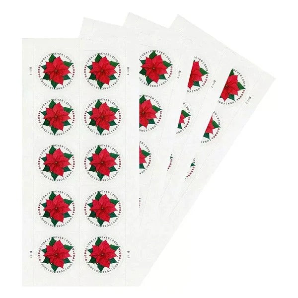 Global Poinsettia Forever Design – Festive Floral Art for Holiday & International Greetings 100pcs/Pack (10pcs/Booklet)