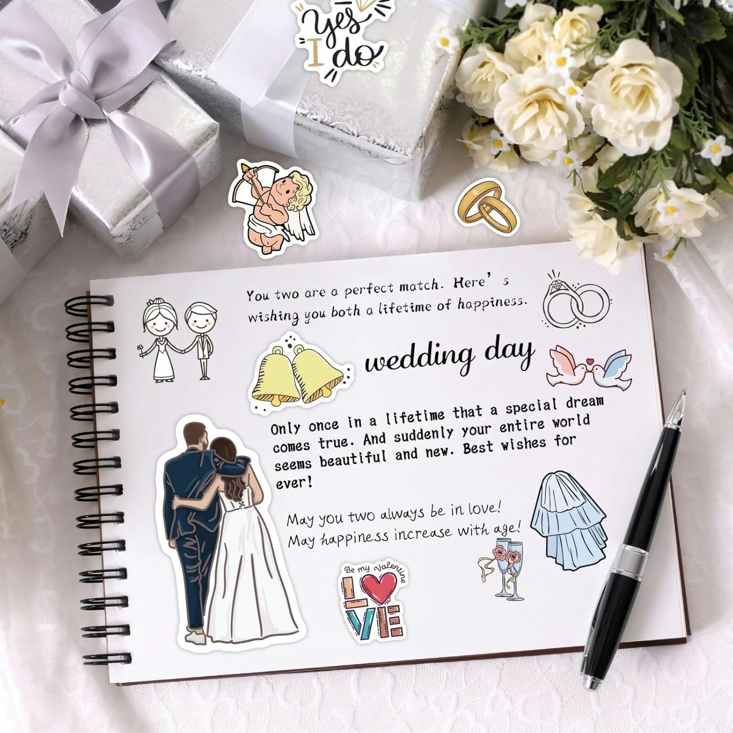 100 PCS Waterproof Wedding Scrapbook Stickers for DIY, Gifts, Scrapbooking & Handcrafted Items