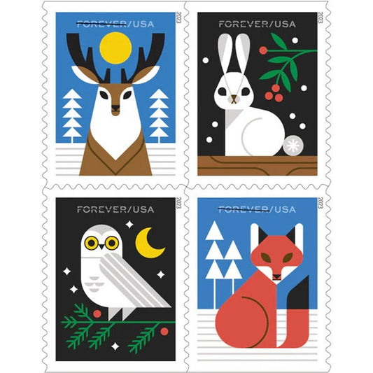 Winter Woodland Creatures Collection – Charming Seasonal Designs for Holiday Mailings 100pcs/Pack (20pcs/Booklet)