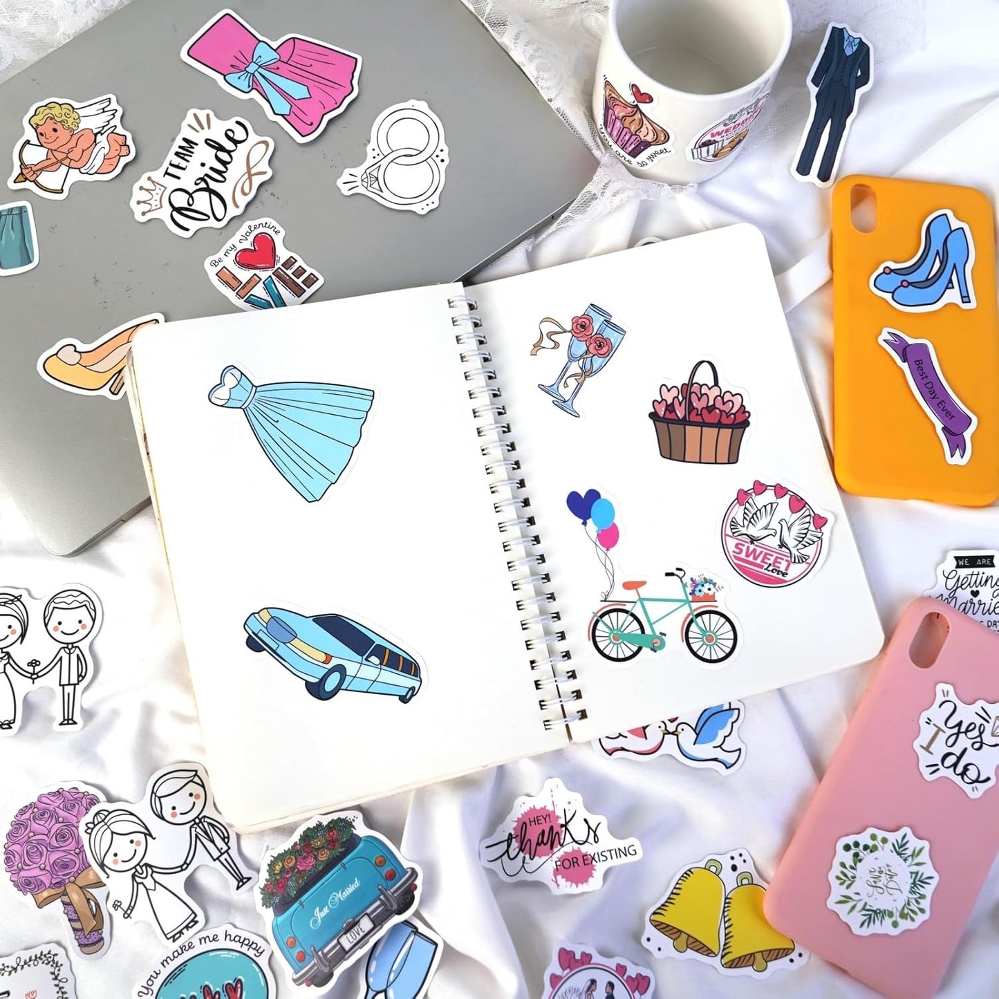 100 PCS Waterproof Wedding Scrapbook Stickers for DIY, Gifts, Scrapbooking & Handcrafted Items