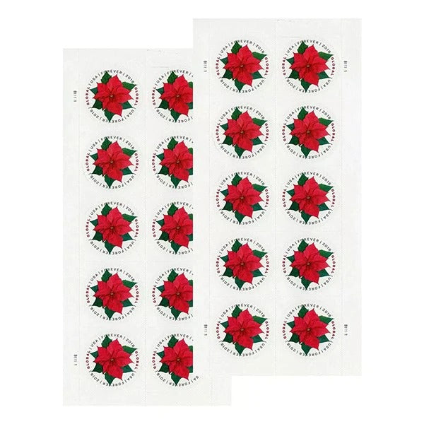 Global Poinsettia Forever Design – Festive Floral Art for Holiday & International Greetings 100pcs/Pack (10pcs/Booklet)
