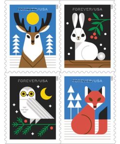 Winter Woodland Animals Stamps 2023 First-Class Postage USPS Forever Stamps 100pcs/Pack (20PCS/Booklet)