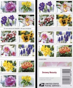Snowy Garden Beauty Forever Self-Adhesive, Wedding, Love, Celebration, Holiday, Winter, Flower First-Class Postage USPS Forever Stamps 100pcs/Pack (20PCS/Booklet)